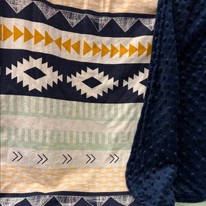 Navy Geo-Print Plush Throw Blanket - Handmade